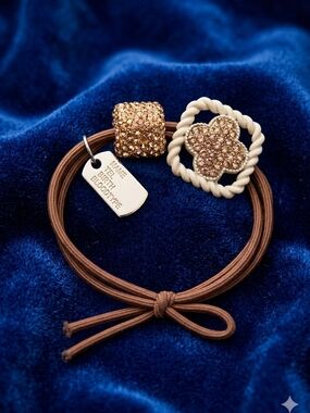 Rhinestone Flower & Beaded Charm Hair Tie Or Bracelet